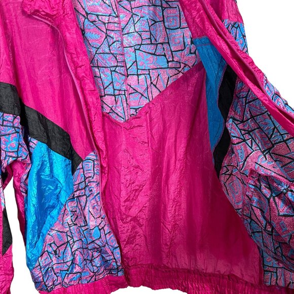 Active Elements Windbreaker Jacket Womens Medium Pink Blue 80s 90s Vintage - Picture 7 of 12